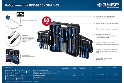 Набор отверток с насадками Зубр Профессионал-63 63 шт. 25243