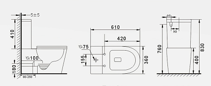 Унитаз-компакт Gid Tr2179BL безободковый, черный глянцевый