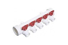 Коллектор Kalde PP-R со встроенными кранами, 40мм х 20мм, на 5 выхода, красный 3272-mnr-400520