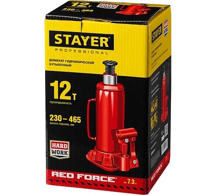 Гидравлический бутылочный домкрат Stayer Red Force, 12т, 230-465 мм 43160-12_z01