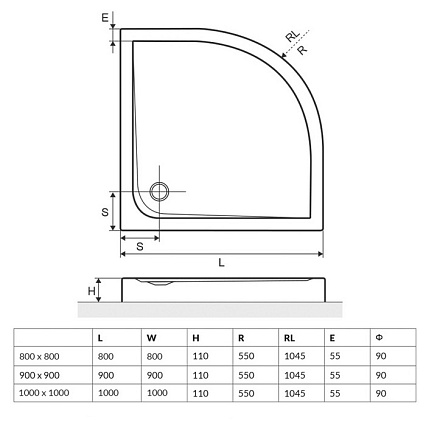 Поддон для душа Excellent Compact 100x100 четверть круга