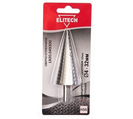 Сверло ступенчатое (4-32 мм; 15 ступеней; HSS; хвостовик 10 мм) Elitech 1820.049300