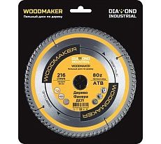 Диск пильный по дереву Woodmaker 216x30 мм, Z=80, атв Diamond Industrial DIDD216Z80
