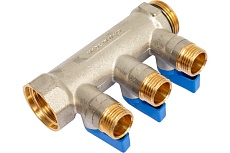 Коллектор с шаровыми кранами STOUT Smb 6211 011203 1", 3 отвода 1/2", синие ручки RG0091AACQMBJO