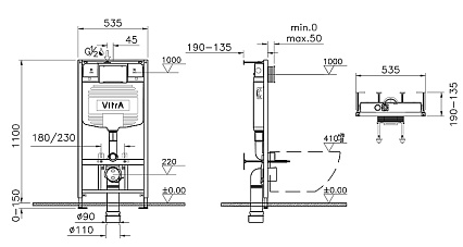 Подвесной унитаз VitrA S20 9004B003-7207 с микролифтом, инсталляцией