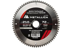Диск пильный тонкий твердый сплав 210x30/20/16 мм, 72 зуб, Т=2.2 мм, по алюминию, пластиковый METALLICA Ultra 903681