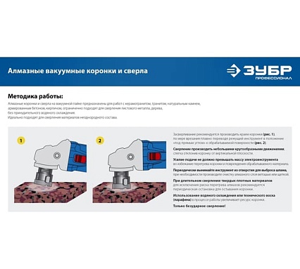 Вакуумное алмазное трубчатое сверло по керамограниту Зубр Профессионал HEX 1/4", 12 мм, для дрели 29865-12