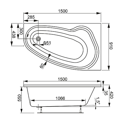 Акриловая ванна VagnerPlast Avona 150x91 R