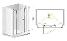 Душевая дверь Cezares ELENA-W-B-13-30+60/60-P-Cr-L 150x195, рифленая, L