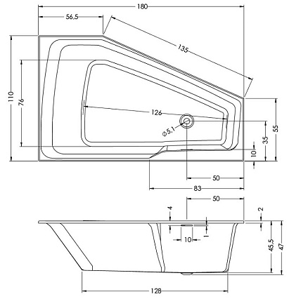 Акриловая ванна Riho Rethink Space 180x110 L белый глянец B116001005