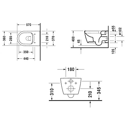 Подвесной унитаз Duravit ME by Starck Rimless (с крышкой SoftClose) 45290900A1