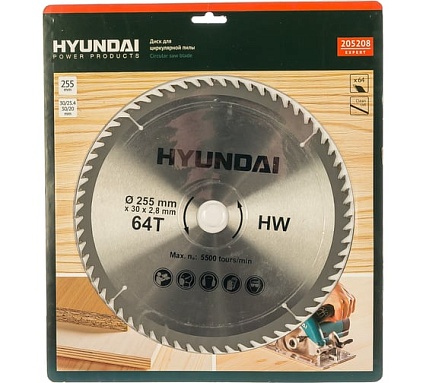 Диск по ламинату (255х30/20/25.4 мм, 64T) Hyundai 205208