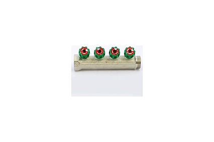 Коллектор Tiemme НВ 1", 4х(1/2'х16) Н 36 мм, никелированный, с вентилями 1840004