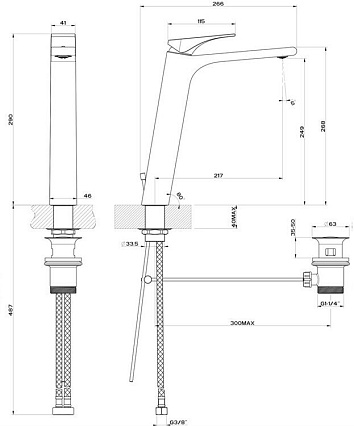 Смеситель для раковины Gessi Via Solferino 49003-031 с донным клапаном, хром