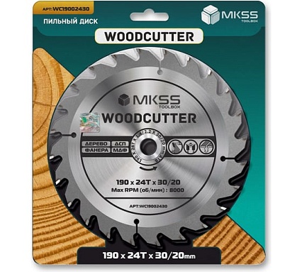 Диск пильный по дереву MKSS Toolbox Woodcutter WC1900 190x24Тх30/20 мм WC19002430