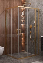 Душевой уголок Cezares MOLVENO-AH-21-90+30-C-BORO-IV 120x90 прозрачный, брашированное золото