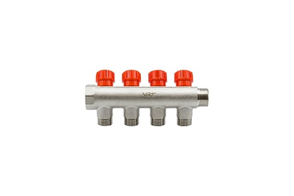 Коллектор VRT 3/4"x1/2", с регулировочными вентилями, 4 выхода 524078