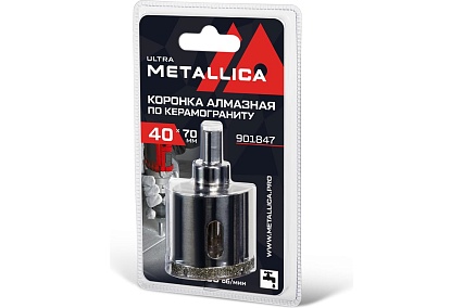 Коронка алмазная 40x70 мм, #46, со сверлом, по керамограниту, плитке, в блистере METALLICA Ultra 901847