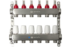 Коллекторная группа ONDO нержавеющая сталь, 6 выходов, в сборе с расходомерами и термостатическими клапанами без сливных кранов и воздухоотводчиков BKGWDV06