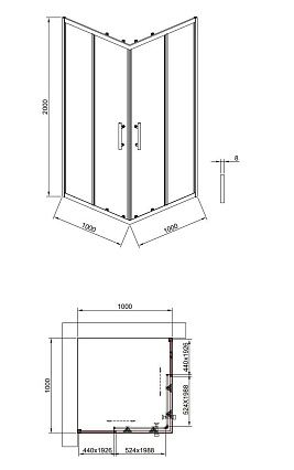 Душевой уголок Timo TKSS-100/03C-8 100x100 прозрачный, черный T41