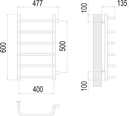 Полотенцесушитель водяной Terminus Стандарт П6 400x600 БП500, 4670078530325