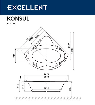 Акриловая ванна Excellent Konsul 150x150