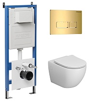 Подвесной унитаз Grossman с инсталляцией 900.K31.01.000+клавиша золото глянцевое 700.K31.03.300.300+унитаз GR-4411S