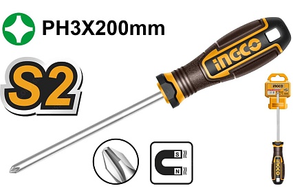 Крестообразная отвертка Ingco HSDPH2038, PH3, 200мм HSDPH3200