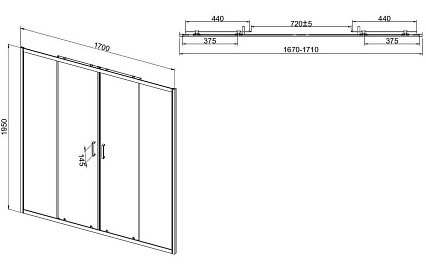 Душевая дверь Vincea Сити (City) VDS-5CT2170CLB 170x195 черный, прозрачная