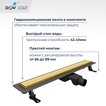 Трап для душа RGW Drain Leo-31Gb 40 см брашированное золото 60213140-06