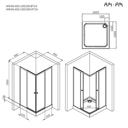 Душевой уголок Am.Pm X-Joy W94G-403-100100-BТ1К 100x100 прозрачный, черный матовый