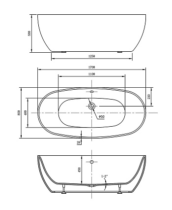 Акриловая ванна Vincea VBT-405 170x80 белый матовый