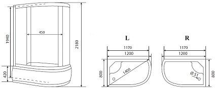 Душевая кабина Timo Eco TE-0720 Р 120x80 R, без г/м, рифленые стекла, белый