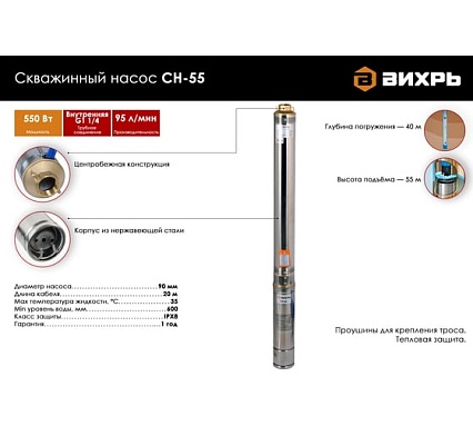 Скважинный насос Вихрь СН-55 68/3/9