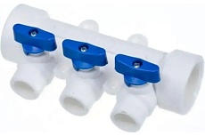 Коллектор полипропиленовый Millennium 32 мм, с кранами, 3 выхода, синяя ручка 3M62-mnb-320320