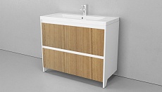 Мебель для ванной Velvex Klaufs 100 см напольная, 2 ящика белый глянец/дерево шатанэ