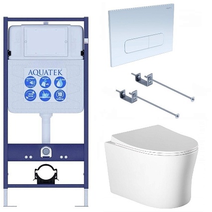 Подвесной унитаз SET Aquatek Ника-013 4в1, кнопка белый