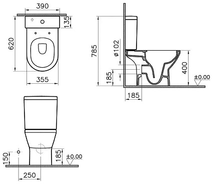 Унитаз VitrA Integra Square 9833B003-7204 безободковый, с микролифтом