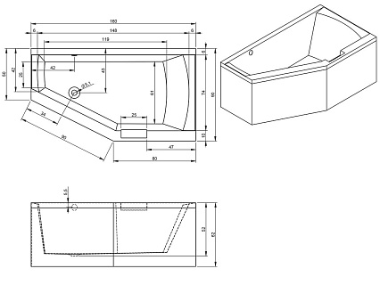 Акриловая ванна Riho Geta Plug & Play 160x90 L с монолитной панелью