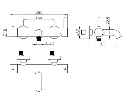 Смеситель для ванны AQUAme Siena AQM6212BN никель шлифованный Смеситель для ванны AQUAme Siena AQM6212BN никель шлифованный