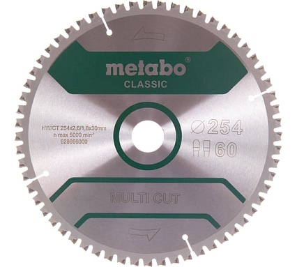 Диск пильный Multi Cut Classic (254x30 мм; 60Z; FZ/TZ 5neg; блистер) Metabo 628666000