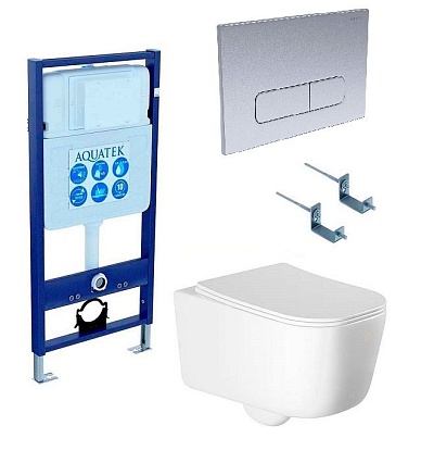 Подвесной унитаз SET Aquatek Лугано-014 4в1, кнопка хром матовый