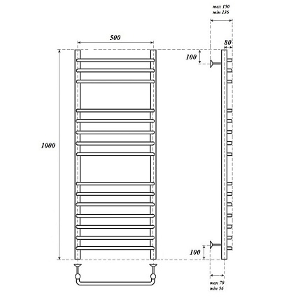 Полотенцесушитель водяной Point PN09150S П15 50x100, хром