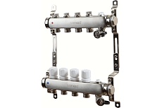 Коллектор для теплого пола Sanext нержавеющая сталь, с запорн., в/о и дренаж., ДУ25, ВР1&quot;х 4 конт. НР 3/4&quot; 8594