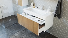 Мебель для ванной Velvex Klaufs 100 см подвесная, 1 ящик белый глянец/дерево шатанэ