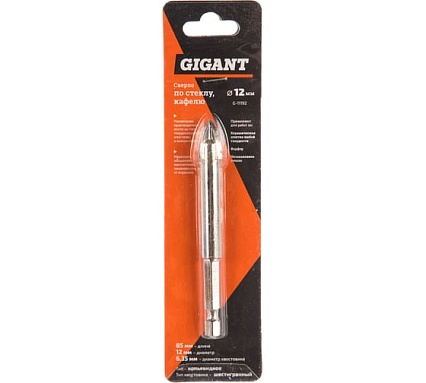 Сверло по стеклу/кафелю 12 мм шестигранный хвостовик Gigant G-11192