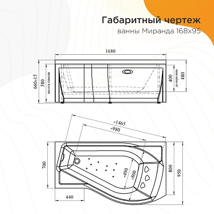 Акриловая ванна Ваннеса Миранда 168х95 см R