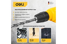 Сетевая безударная дрель Deli DL-DZ10-E1 БЗП, ф10мм, 500Вт, 3000об/мин 102957