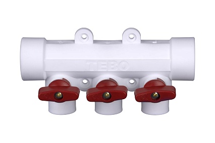 Коллектор с красными ручками TEBO PPR 32x20 3 выхода 030091211