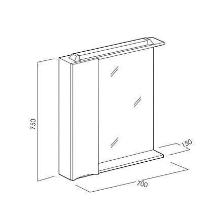 Зеркальный шкаф BelBagno MARINO-SPC-700/750-1A-BL-P-L 70 см, левосторонний, Bianco Lucido